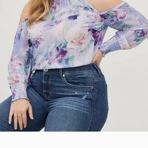 torrid Lavender Floral Cold-Shoulder Blouse